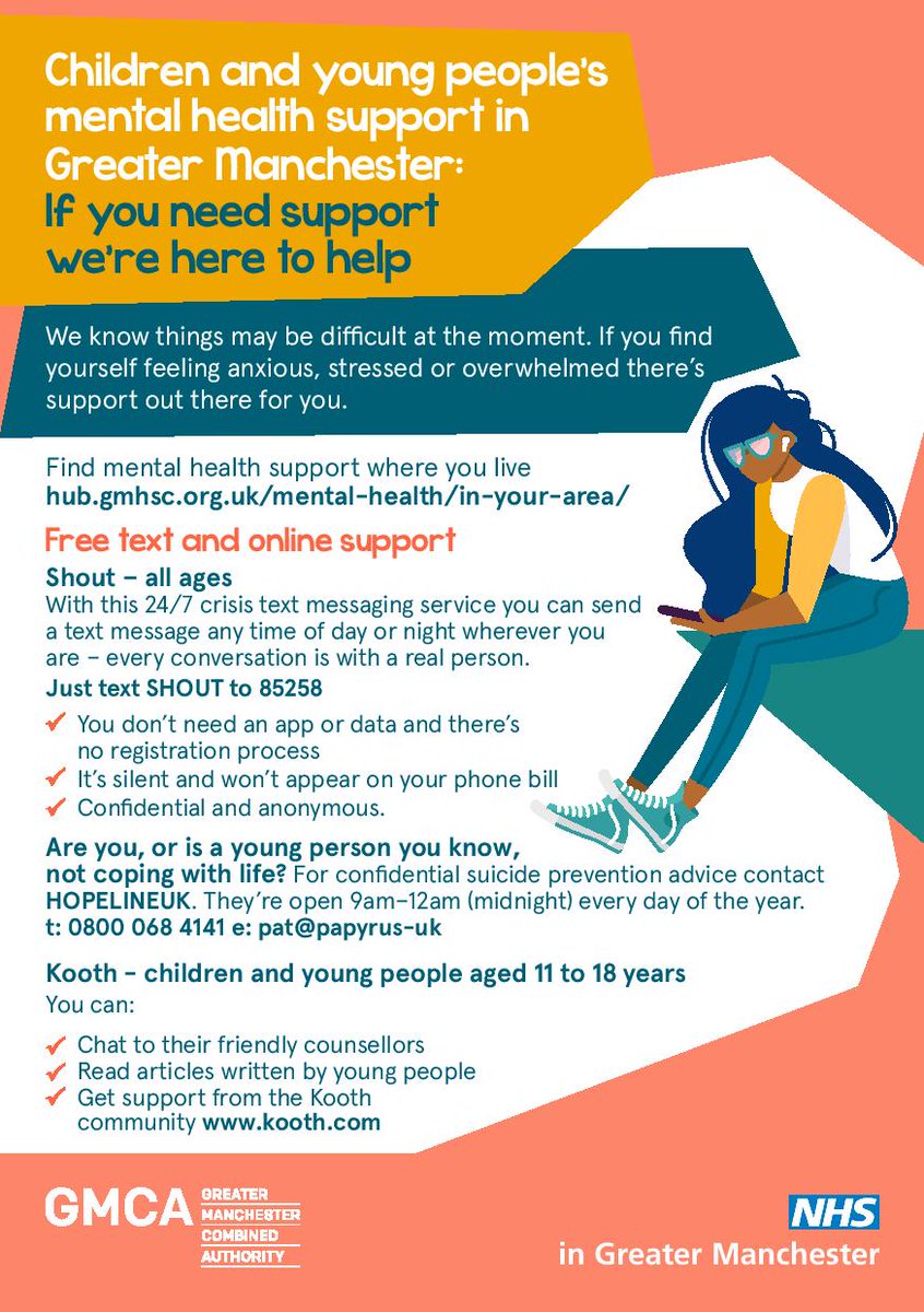 Fantastic resource developed by @GM_HSC sharing what support is available for young people in GM! Includes our <a href="/kooth_plc/">Kooth Digital Health</a> anonymous online counselling- If any young people out there may have a hard time over the coming weeks, you can us check out at kooth.com.