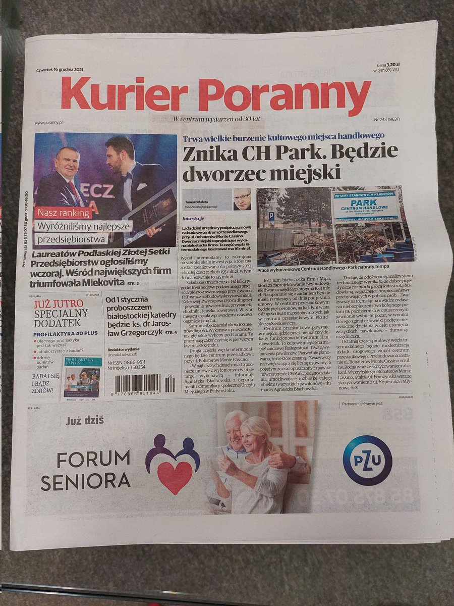NFZ_Bialystok's tweet photo. Już jutro specjalny dodatek drukowany #Profilaktyka40PLUS do @poranny A w nim wszystko na temat bezpłatnych badań, wywiad z dyrektorem #Podlaski Oddział @NFZ_GOV_PL oraz wiele informacji o profilaktyce i zdrowym stylu życia.
Polecam lekturę dodatku. https://t.co/7v9WwgJnmb