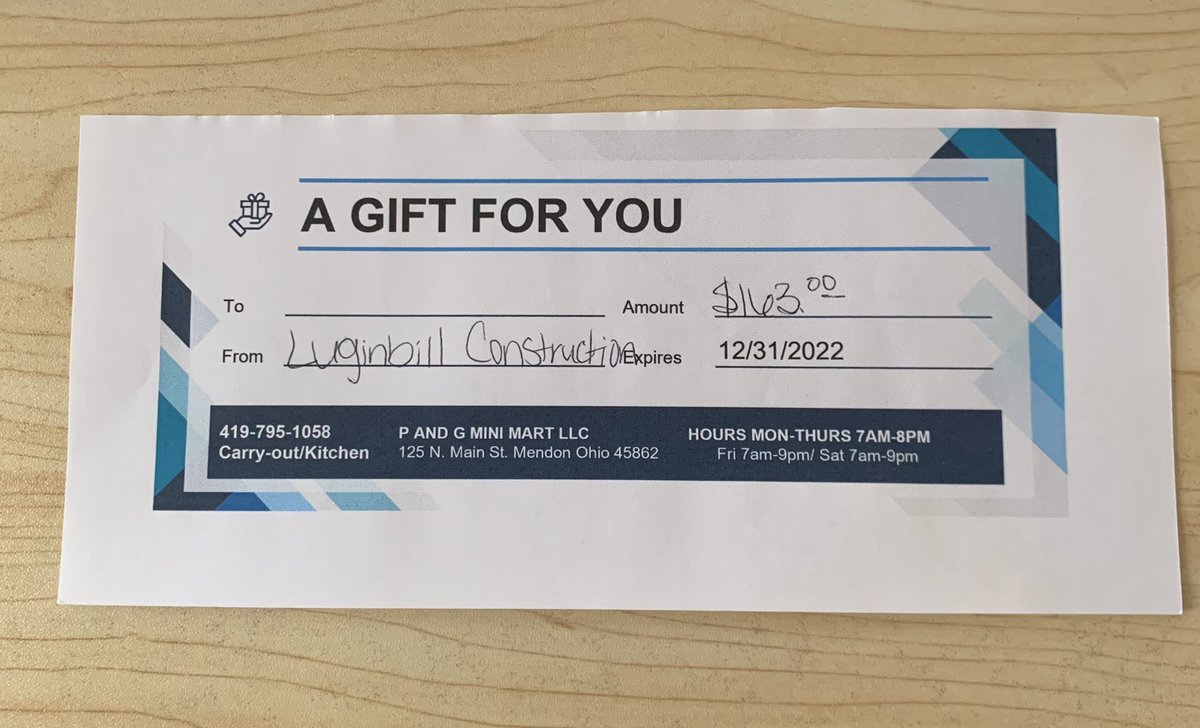 🎁12 Days of giveaways Day 4 🎁
🔘 We are giving away 12 gift cards/certificates from local businesses. 
🔘 Day 4 - $163.00 gift certificate to P and G Mini Mart. You have until 11:59pm to enter the drawing. 
🔘 To be entered in the drawing you need to like and retweet this tweet