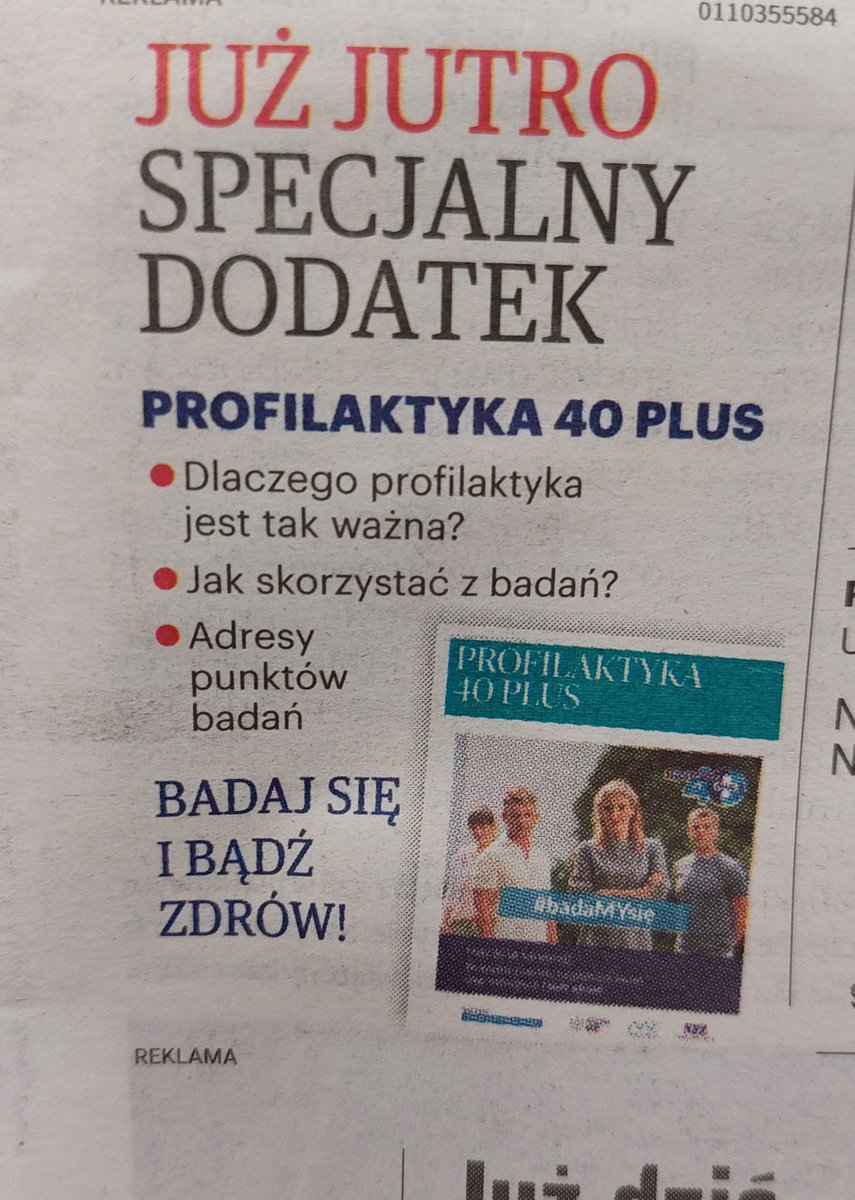 NFZ_Bialystok's tweet photo. Już jutro specjalny dodatek drukowany #Profilaktyka40PLUS do @poranny A w nim wszystko na temat bezpłatnych badań, wywiad z dyrektorem #Podlaski Oddział @NFZ_GOV_PL oraz wiele informacji o profilaktyce i zdrowym stylu życia.
Polecam lekturę dodatku. https://t.co/7v9WwgJnmb