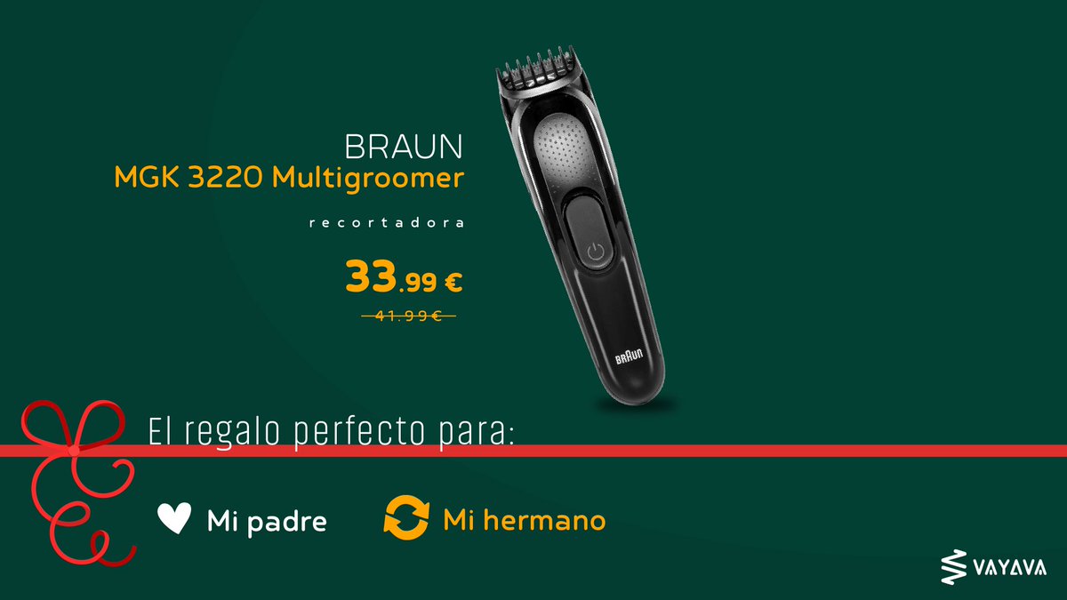 VAYAVA_ES's tweet photo. #VAYANavidad
Estas #navidades ponte guapo 👨🏻🦰 con la recortadora #BraunMGK3220: Hasta 13 ajustes de longitud.

También podría ser el regalo de #navidad🎁perfecto para: 
❤️ Mi padre
🔁 Mi hermano

Esta y muchas más ideas para regalar las encontrarás en https://t.co/ZMS4rVWIWk 😉 https://t.co/Hjf1sFE2ay