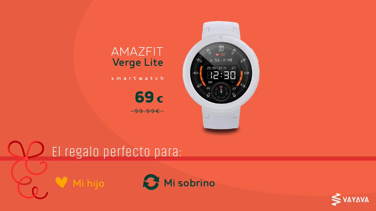 VAYAVA_ES's tweet photo. #VAYANavidad
#AmazfitVergeLite de #Xiaomi⌚: Todo cuanto necesitas, en tu muñeca.

Es el regalo de navidad 🎁 perfecto para: 
❤️Mi hijo
🔁Mi sobrino

Este y muchos más #smartwatches para regalar las encontrarás en https://t.co/jfC9Bh3lb9 😉

#Navidad #RegalosNavidad #IdeasRegalos https://t.co/YoEISbulyr