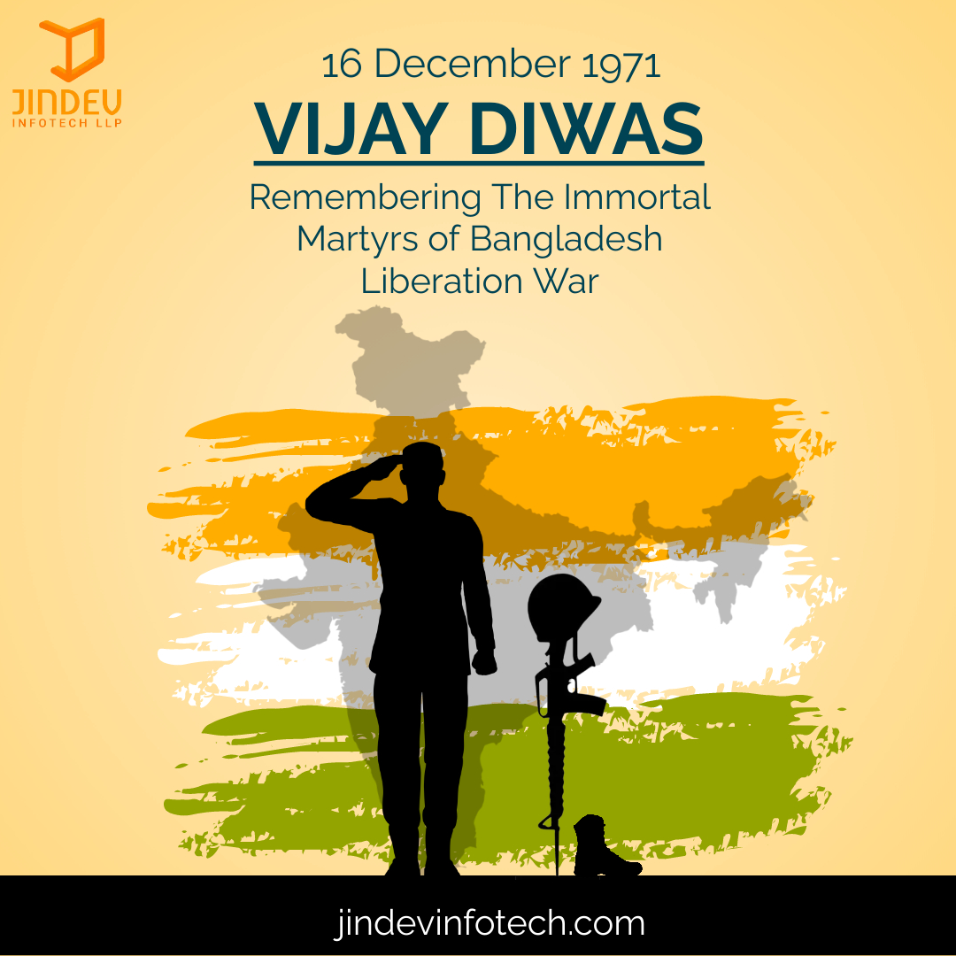 JindevInfotech's tweet photo. On this day let us remember the sacrifice of those brave soldiers who died in the line of duty to protect our great nation. Happy Vijay Diwas! Jai Hind! 

#vijaydiwas #jindev #vijaydiwas2021 #1971 #bangaldeshwar #indopakwar #indopakistanwar1971 #indopak #patriotism https://t.co/efcc6cuYFK