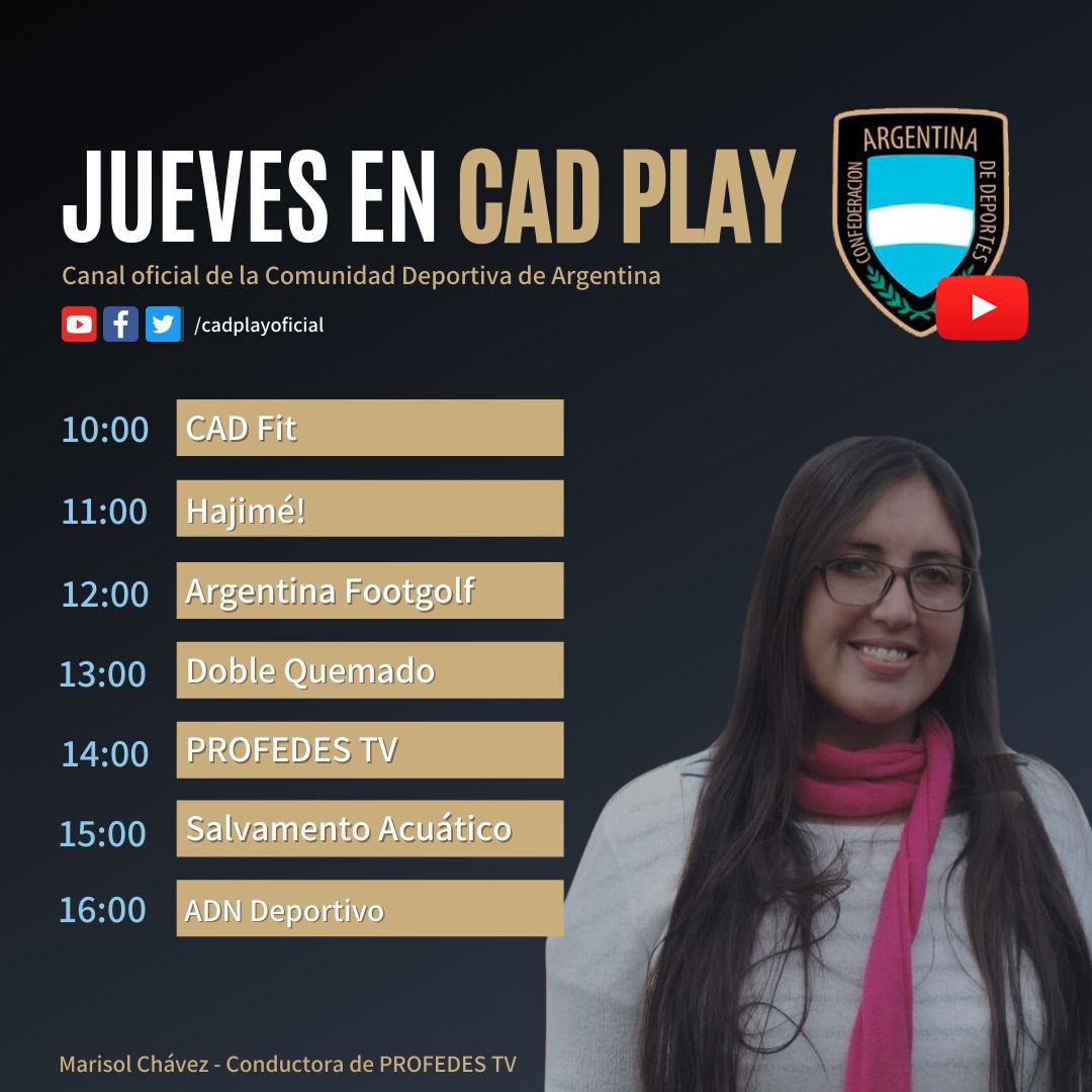 ¡SALIMOS A LA CANCHA CON TODO! 

⏰Desde las 10, vas a poder disfrutar del canal de la comunidad deportiva argentina 🇦🇷 

📅Hoy tenemos: 

📌#CadFIT
📌#Hajimé
📌#ArgentinaFootgolf
📌 @DobleQuemado
📌#ProfedesTV
📌#SalvamentoAcuatico
📌 <a href="/ADNDeportivo21/">ADN Deportivo (en 🏠)</a>