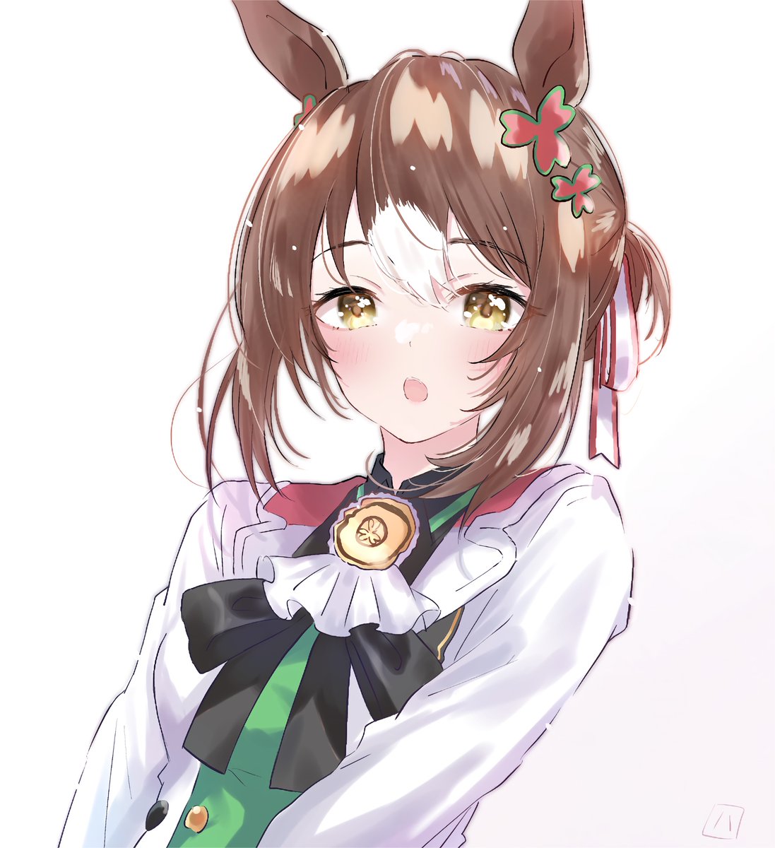 fine motion (umamusume) 1girl animal ears solo brown hair horse ears looking at viewer hair ornament  illustration images