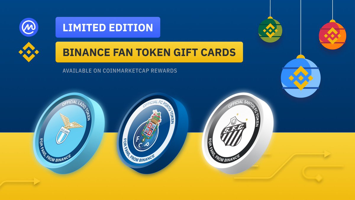 CoinMarketCap's tweet photo. Obtain Your Fan Token's Gift Cards via Diamonds!
https://t.co/XP4i5WNtTb

Get limited edition $LAZIO, $PORTO, or $SANTOS gift cards for 1,000 diamonds at the CoinMarketCap Rewards page today!

And follow @BinanceFanToken for the latest on Fan Tokens! https://t.co/gUoOyqBquI