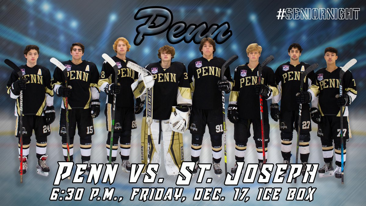 Cheer on your Penn Hockey Seniors, 6:30 p.m., Friday, Dec. 17, 2021, at the Ice Box.

After the #SeniorNight ceremony, the Kingsmen take on St. Joe.

#teddybear toss to benefit Toys for Tots !!!

#BlackOut Senior Night T-shirts on sale !!!