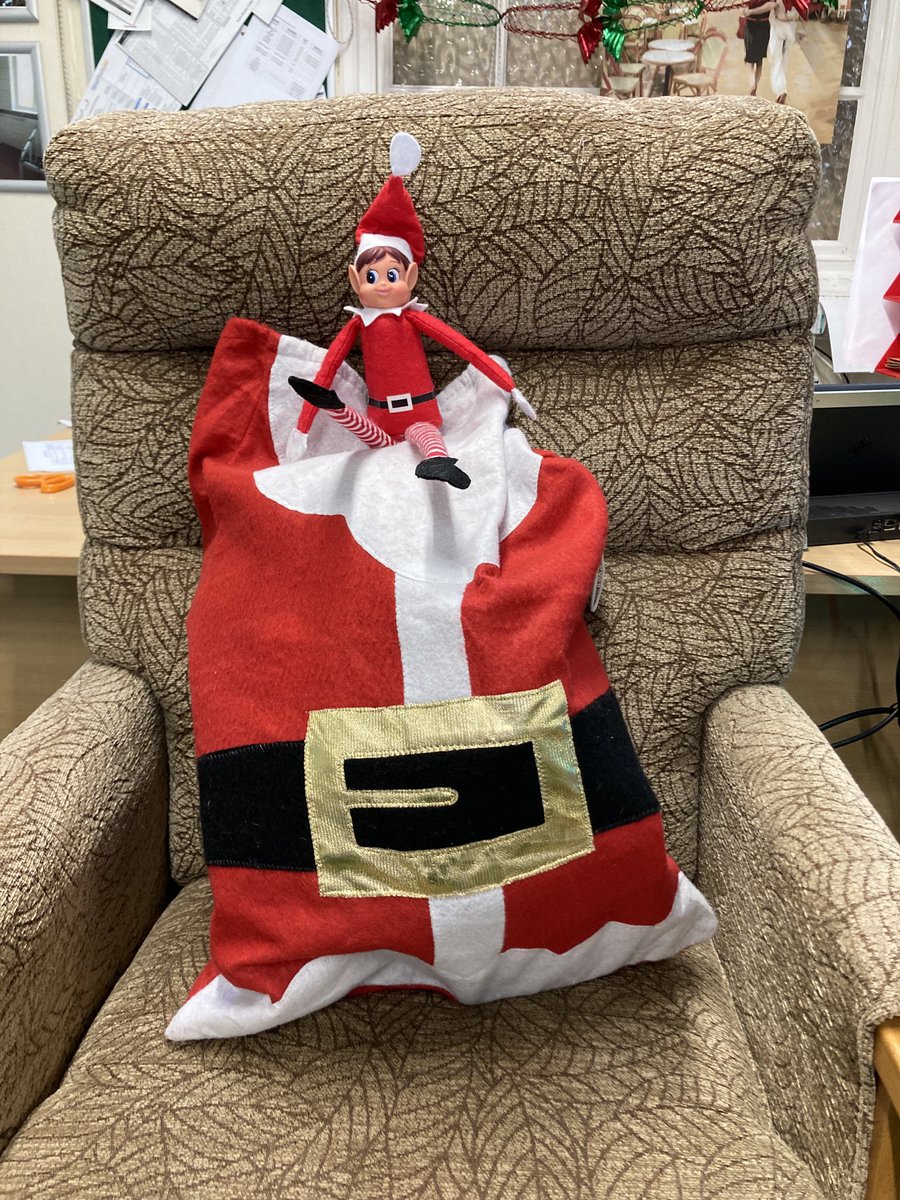 HomeFirstPlus's tweet photo. The elf on the shelf is guarding our secret Santa present so nobody looks (Jill!!!!!) #elfontheshelf #secretsanta https://t.co/W04FFpKV8r
