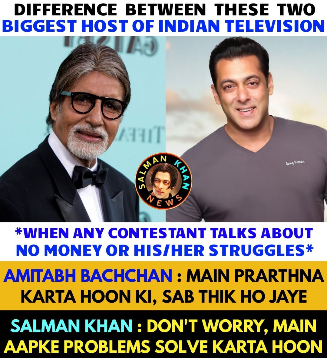 yoursDigvijay's tweet photo. Difference between these Two biggest host of Indian television 

#Salmankhan❤ https://t.co/2NlanFyegm