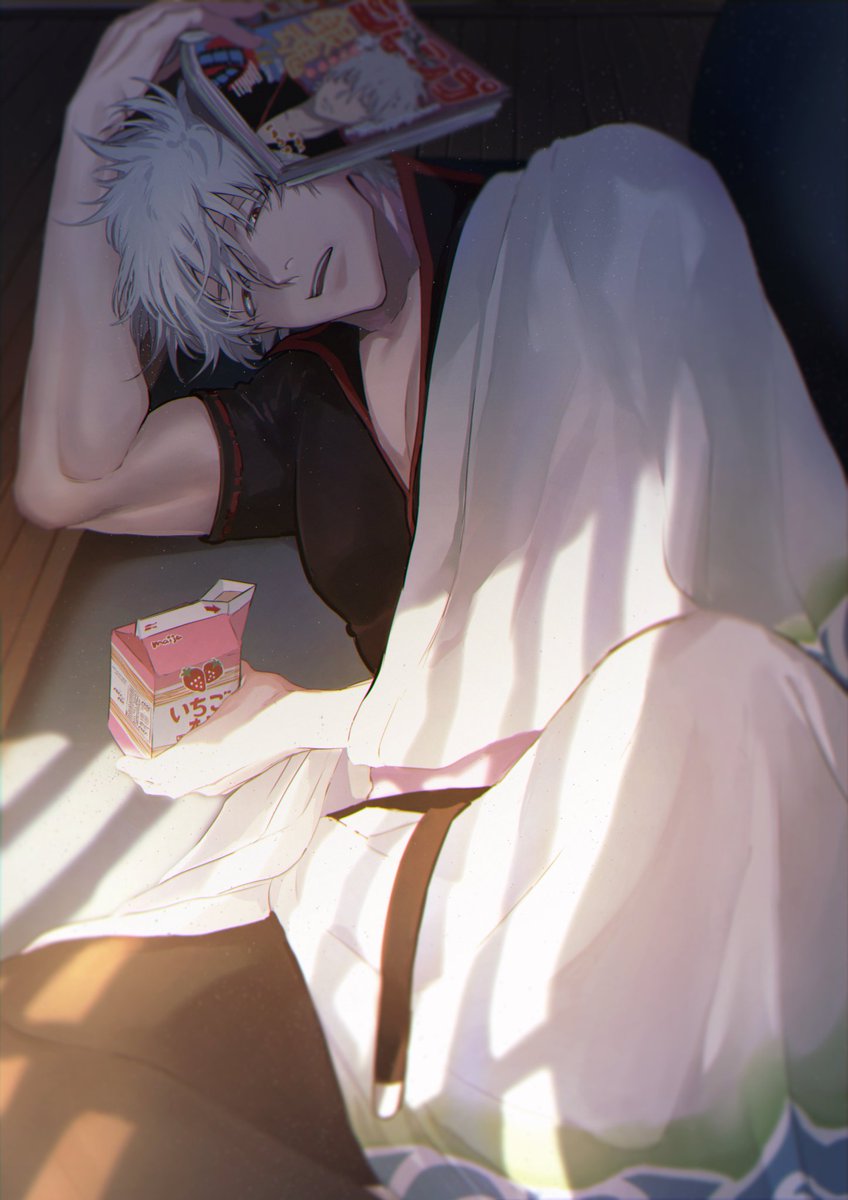 sakata gintoki male focus 1boy solo hadanugi dousa japanese clothes holding kimono  illustration images