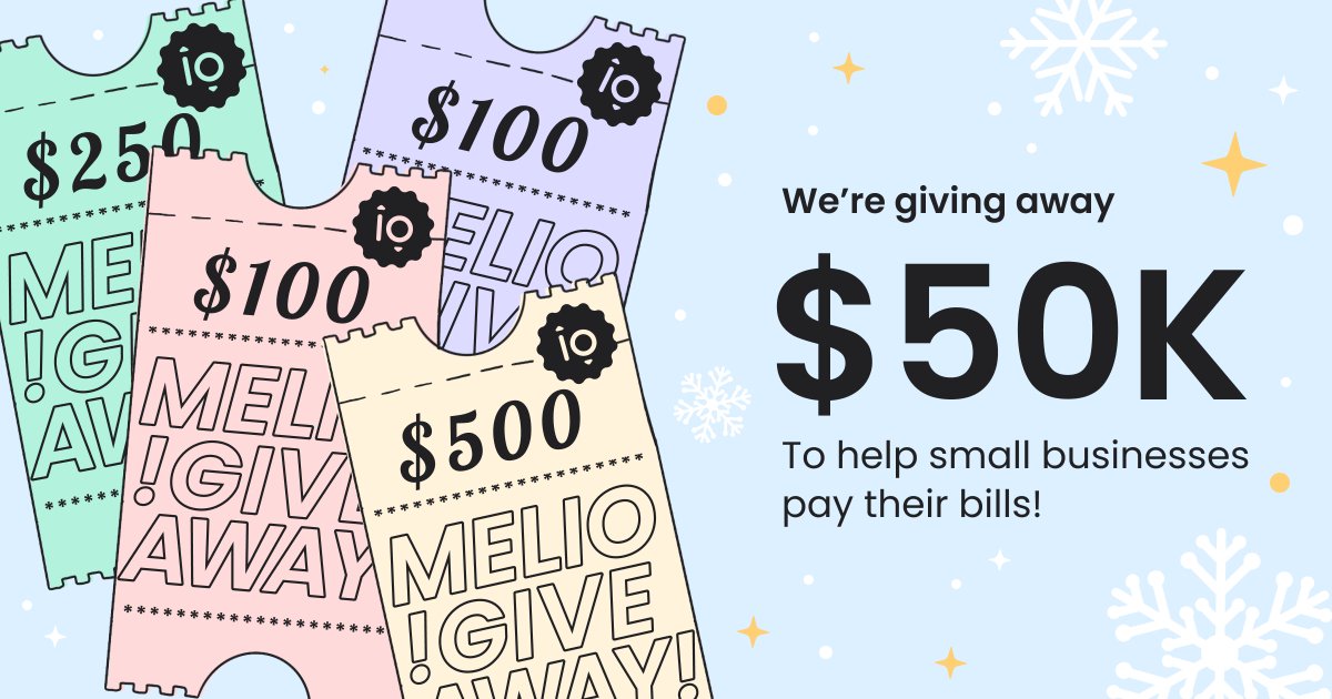 We’re giving away $50K this holiday season ❄️

Reply to this tweet by Dec 21 using #MelioPaysTheBills &amp; tell us which of your business’s bills we can help you pay. You could win $500, $250, or $100. 

Must follow @meliopayments and be a Melio user. Rules: bit.ly/3DlLFFs