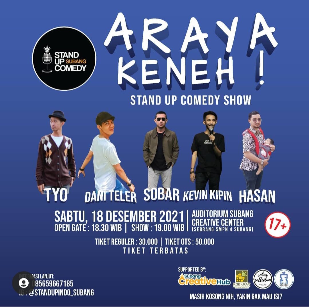 sansanhasan's tweet photo. H-2 nih wargi  Subang. Yuk ah, dijamin lucu.
Lamun teu lucu urang bakal ngahakan kenteng limbad :(
Cc : @Standupindo_SBG #standupcomedy #infosbg #kotasubang #komedi #bosubang #bispaksubang #bobandung #bobandungcod https://t.co/nL3rKVXeJF