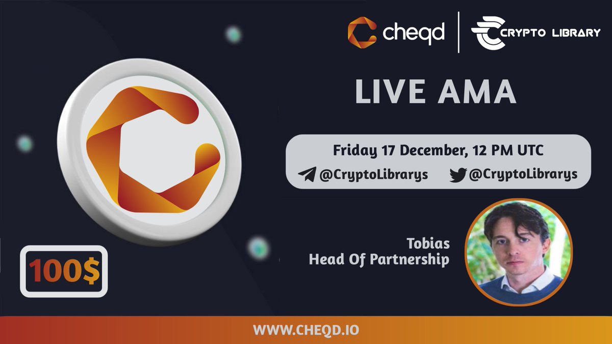 📢 AMA Series Crypto Library's with cheqd

Date : 17 December
Time : 12 PM UTC
Venue : t.me/CryptoLibraryD…

Rules : 
1. Follow <a href="/CryptoLibrarys/">Crypto Library's</a> + <a href="/cheqd_io/">cheqd.io 🆔</a> and RETWEET
2. Join Our Telegram Group
3. Send Maximum 2 Questions + Tag 3 People's