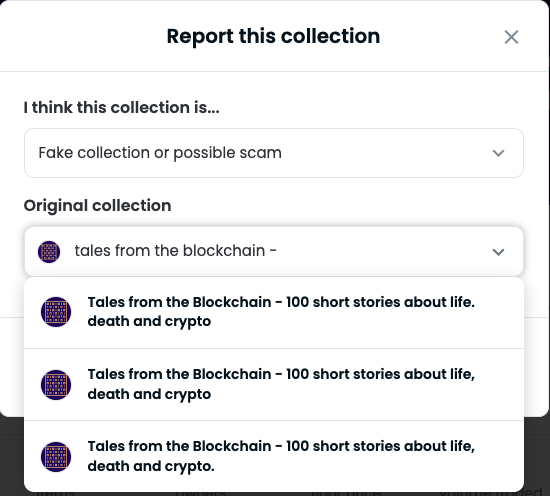 NFTBlockTales's tweet photo. Well, you must be doing something right when scammers start spoofing your collection 🤷

Reported to @opensea 🥷

And remember, the real Tales from the Blockchain is only here ➡️ https://t.co/YiIS0ve3Hi https://t.co/H2Ft1qGIYB