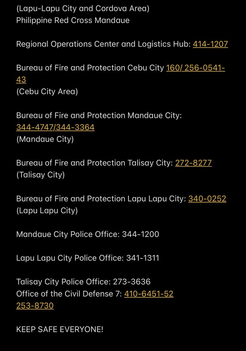 sjbega's tweet photo. Eyes here! For those who need help in Cebu, Mandaue and Lapu-Lapu City! Here are some contacts for emergency!

#OdettePH https://t.co/VO1t42dY0S