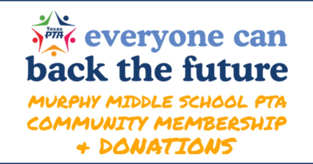 Murphy Middle School PTA recognizes that not everyone who wants to support our school is a parent, teacher/staff of the school, a student. We invite you to use this form to join and/or donate to Murphy Middle School PTA.

mmspta.membershiptoolkit.com/form/m/171964