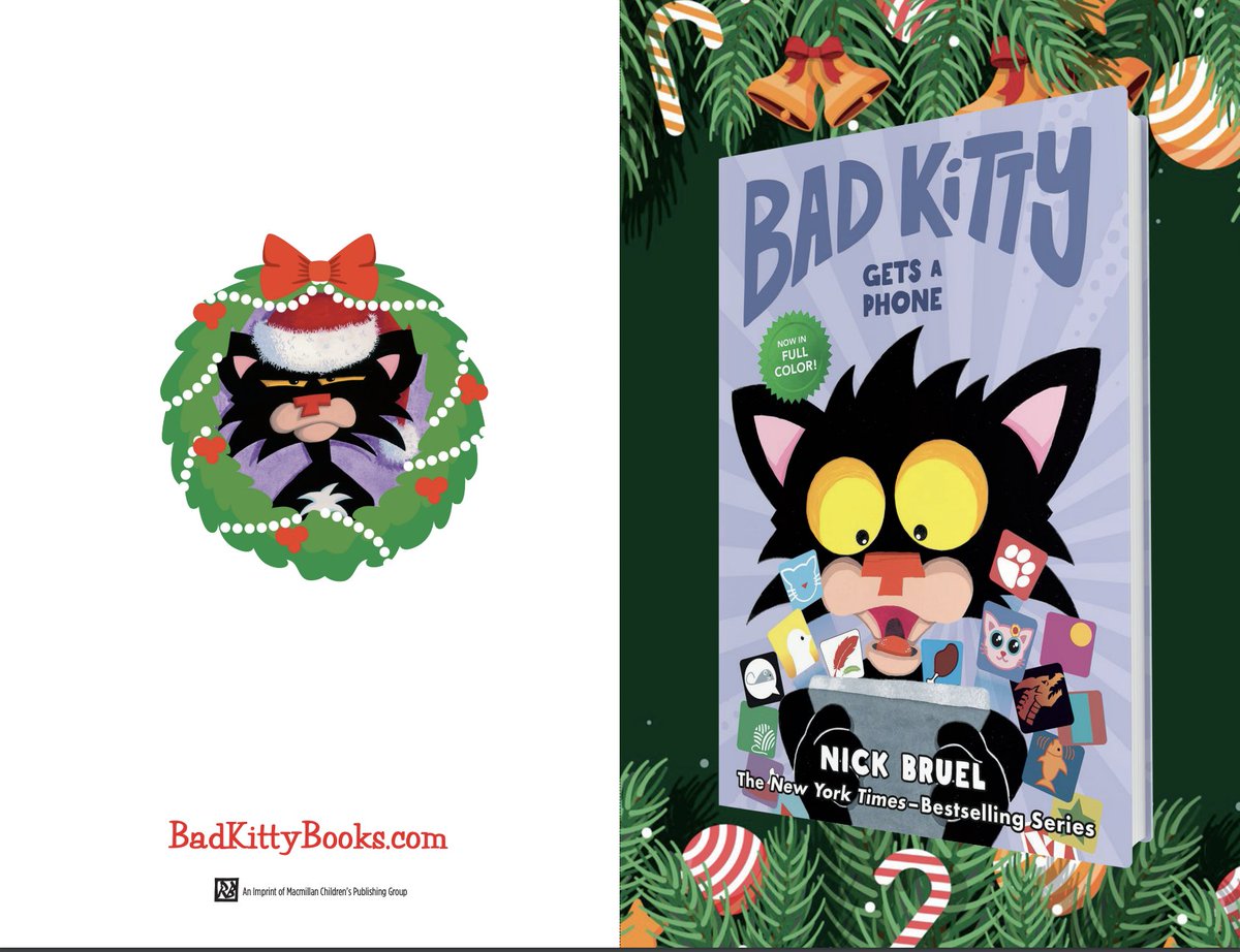 BAD KITTY GETS A PHONE releases 3 days after Christmas.  But if you want to give it as a Christmas present, here's one possibility - download and print out a special card to put in your giftee's stocking on Christmas Day!
badkittybooks.com/wp-content/upl…