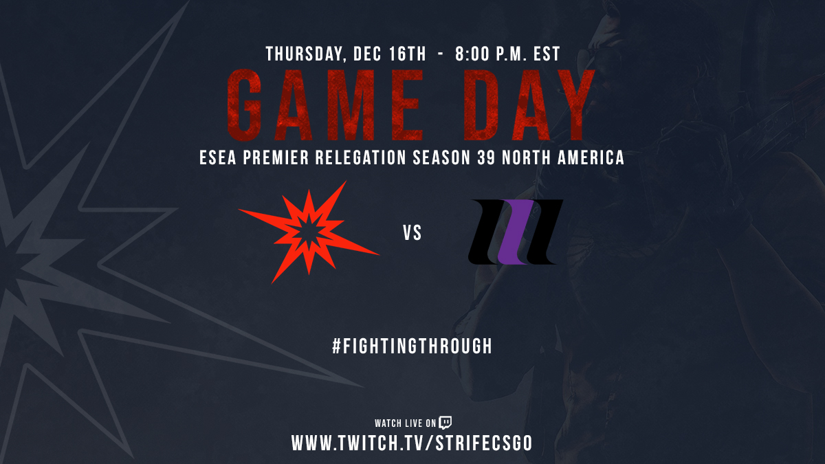 Strife_Team's tweet photo. GAME TIME!

We play against @ThirdImpactGG in the @ESEA Premier Relegation S39 NA.

⏰: 8:00 PM EST
📺: https://t.co/BVNCIvSJHT
🎙️: @AllinGaming23 

#FightingThrough https://t.co/SiOVWoxiTx