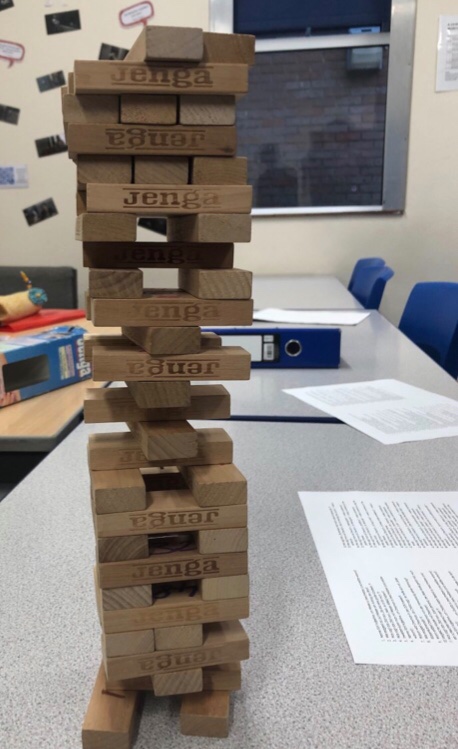 CgsGerman's tweet photo. What better way to finish a term than with a game of Jenga?
#KS5German #Y12German #EndOfTerm #LernDeutsch #GermanALevel #AQAALevelGerman #AQAGerman https://t.co/gRsWuhqwtQ