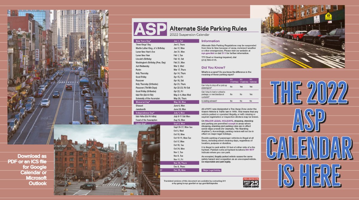 Nyc Parking Calendar 2022 New York City 311 On Twitter: "The 2022 Alternate Side Parking Rules  Suspension Calendar Is Here. It's Your Go-To Resource For Days When @Nycasp  Will Not Be In Effect. Download The Printable