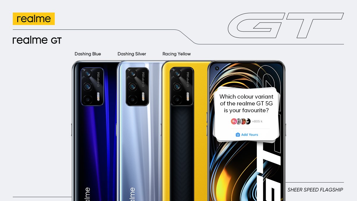 realmeIndia's tweet photo. These amazing options leaving us confused!
What's your pick?
#realmeGT 5G #SheerSpeedFlagship https://t.co/YlbKaxNizD