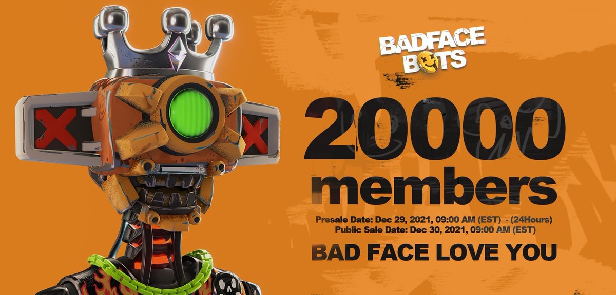 badfacebots's tweet photo. 20K Members On Discord!🔥🔥
We’ve just reached a new milestone!🤖
Thanks for all your support! 💘
Keep it up guys!🤖

#NFT #nftart #nfts #nftcollection #nftcollector #meta #metaverse #BadFaceBots #BFBS #robot #opensea #rarible #whitelist #NFTdrop https://t.co/UDBFskM5e9