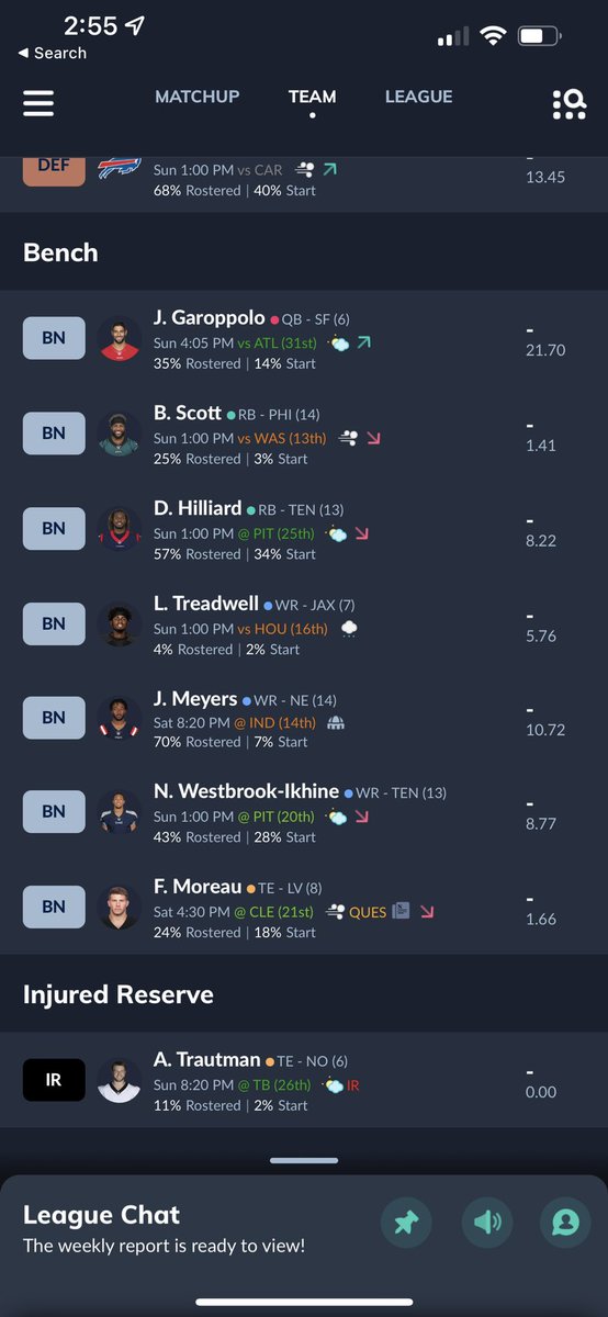Amil_Shah7's tweet photo. @FFGuru59 
Thoughts on the lineup for playoffs?
Dak or Jimmy G?
If Damien Harris doesn’t play, who should I have in starting lineup for flex play? Thanks! https://t.co/i32MUnUwGp
