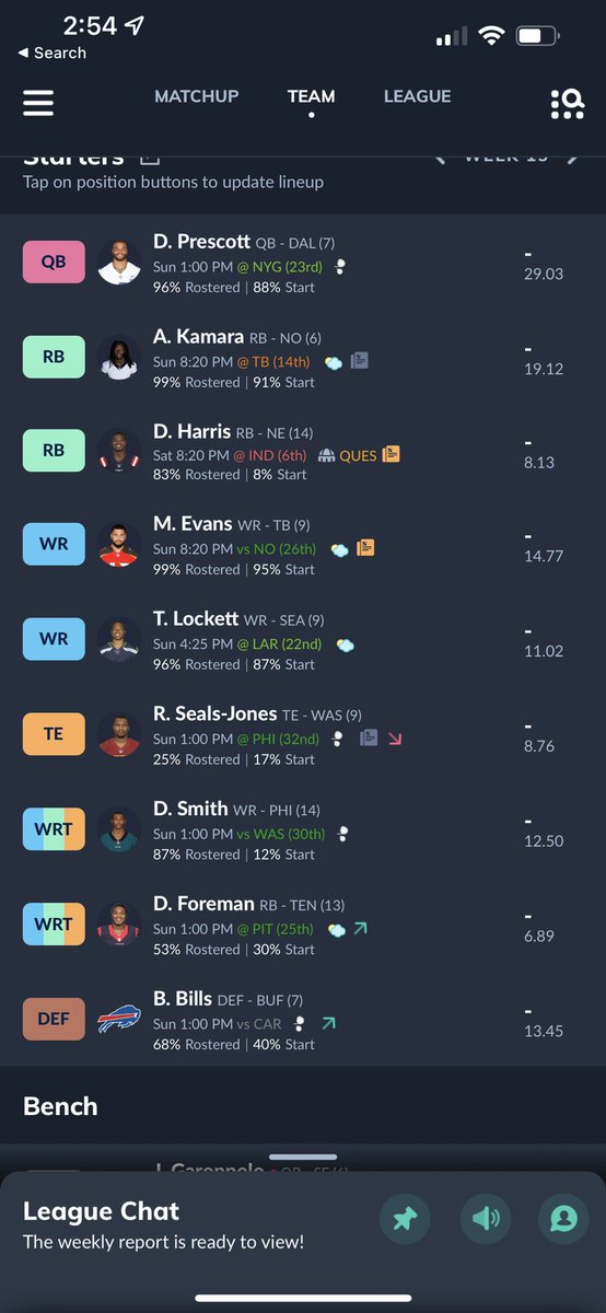 Amil_Shah7's tweet photo. @FFGuru59 
Thoughts on the lineup for playoffs?
Dak or Jimmy G?
If Damien Harris doesn’t play, who should I have in starting lineup for flex play? Thanks! https://t.co/i32MUnUwGp