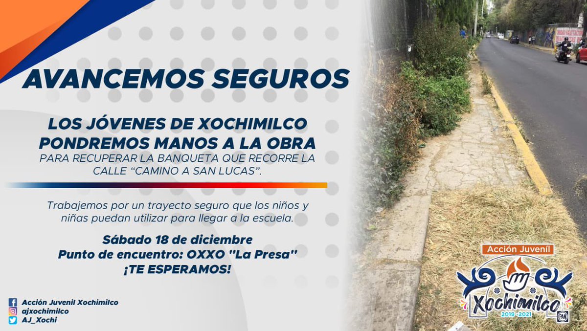 AJ_Xochi's tweet photo. Los jóvenes de Acción Juvenil Xochimilco te invitamos a participar en ésta jornada que busca un libre tránsito para todos. 🚸

Te esperamos!!!!!

#TransformandoLaEsperanza https://t.co/MyXBKTKsj1