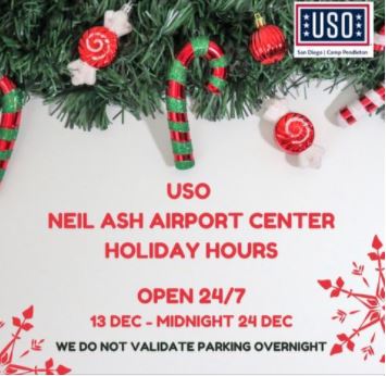 USOSanDiego's tweet image. This holiday season, our Airport Center will be extending its hours! Beginning 13 Dec., we will be open 24 hours for active duty and families.
Please note: USO does NOT validate long term parking. Parking validation is available for active duty only same day up to 4 hours.