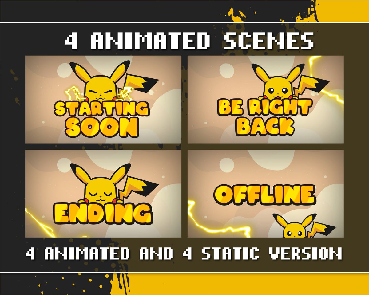 OkamiWorkshop's tweet photo. I also updated my pikachu stream package, now it includes a BRB scene! 

#etsy #streampack #streamdesigns #pokemon #etsystore https://t.co/tHWE8wmk3R