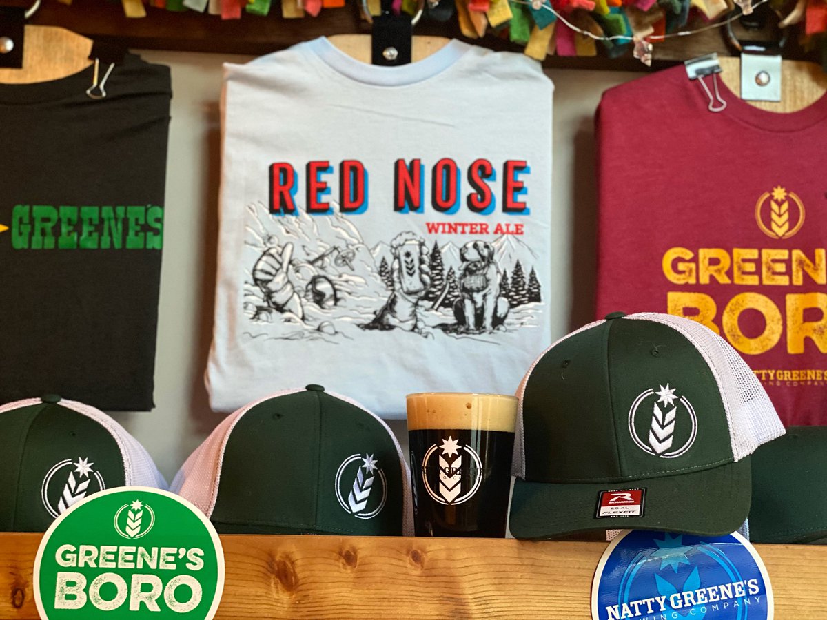 Natty_Greenes's tweet photo. New Merchandise dropped just in time for last minute shopping! Grab something for the beer lover in your life. Red Nose Tee’s now available for $25 🍻
.
.
.
.
#nattygreenes
#ncbrewery #greensboronc #triadbeer #downtowngreensboro #craftbrewery #drinklocal #336beer #ncbeer #dgso https://t.co/cmoRSeajaD
