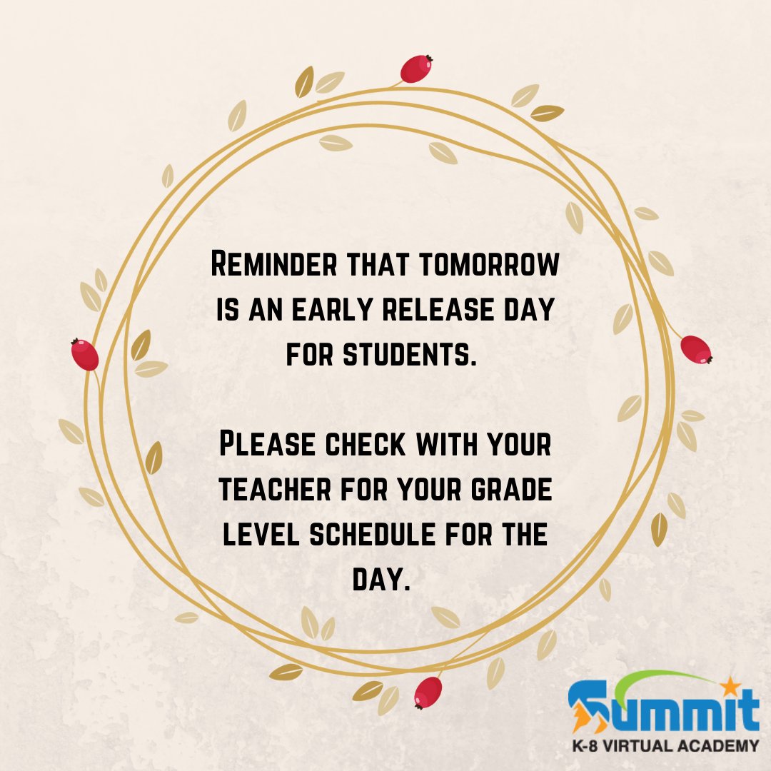 Look who came to visit Summit today!!

Just a reminder that tomorrow is an early release day! Check with your teacher for your schedule tomorrow!