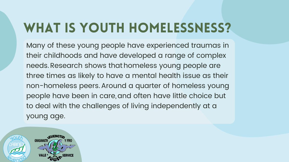 VOGYouthMayor's tweet photo. What is youth homelessness? Here is some information by End Youth Homelessness Cymru to explain. Visit their website for research and resources linked to youth homelessness in Wales. @Llamauhelpline @LlamauUK @EYHCymru @VOGCouncil https://t.co/U4Oj0WO6sH