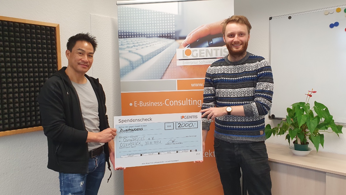 Wie jedes Jahr spendet Logentis zu Weihnachten an eine soziale Einrichtung, anstatt Geschenke an Geschäftspartner und Kunden zu verteilen. Der Verein OsnaBRÜCKE e.V. (osnabruecke.de) freut sich über 2000,- EURO, die für soziale Projekte in der Region eingesetzt werden.