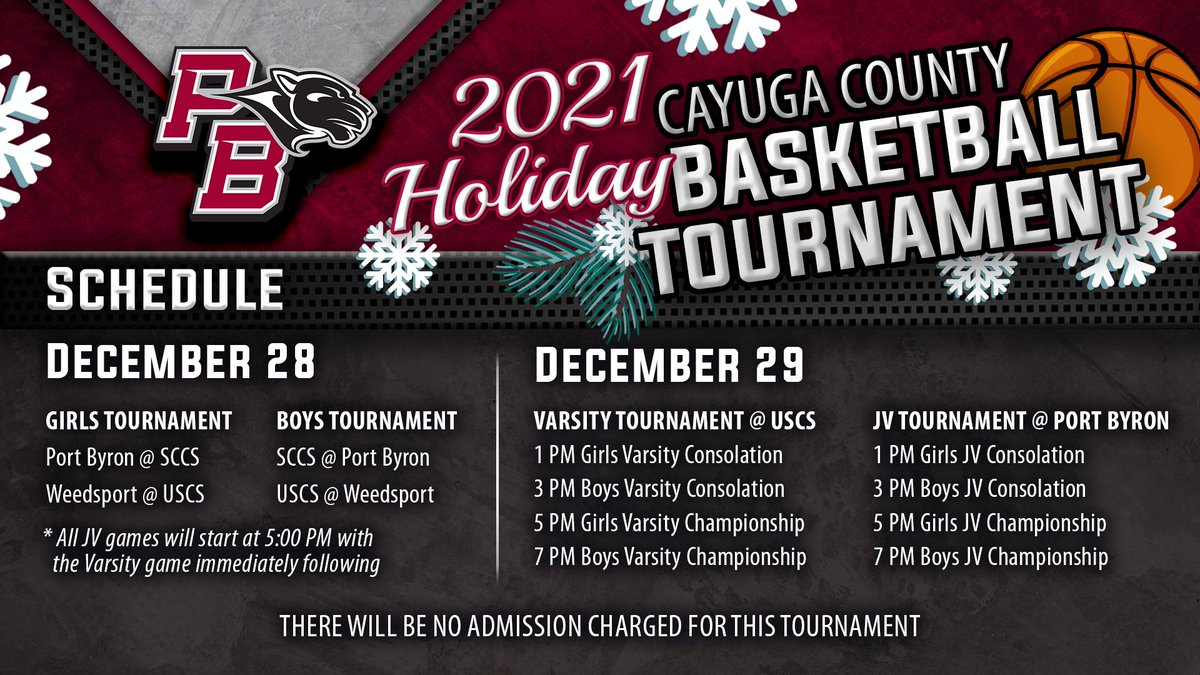 PortByronCSD's tweet photo. Just a reminder that tomorrow is the start of the Cayuga County Basketball Tournament! Good luck to all of the players participating.
#PBPride #GoodLuckPanthers https://t.co/aGoPchaZHJ