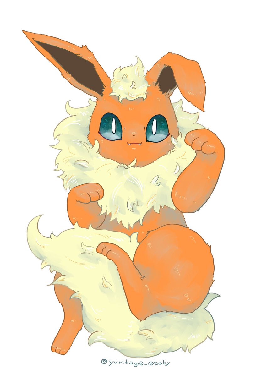 flareon no humans pokemon (creature) solo closed mouth white background full body green eyes  illustration images