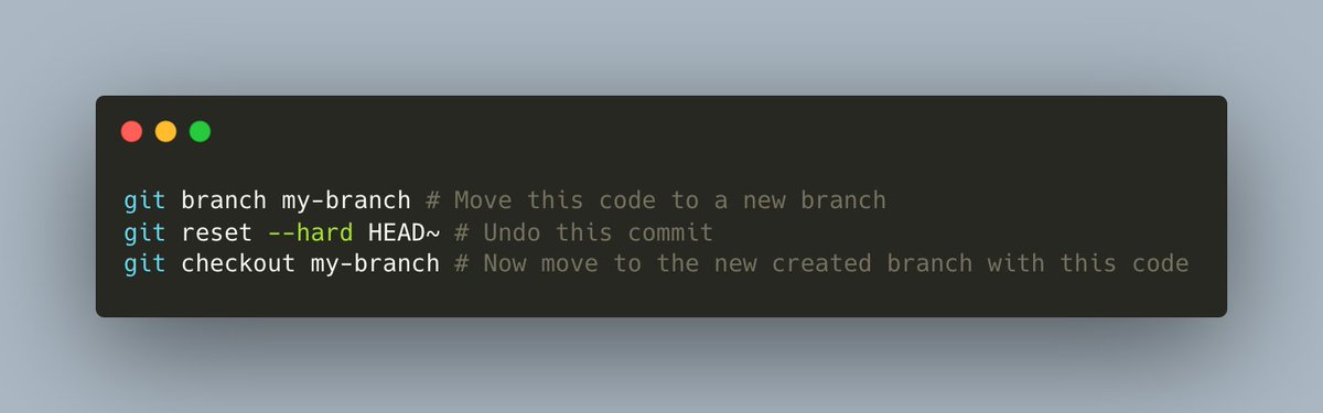 Shy2net's tweet photo. Git tip of the day, undo your last commit and move it into a new branch #Git https://t.co/NTQrCGkOQ1