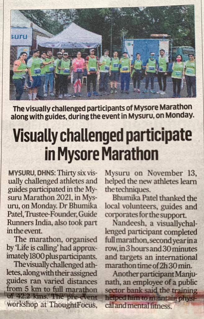 GuideRunnersIND's tweet photo. Guide Runners®️ India #Mysuru team rocks the #MysuruMarathon2021 organised by lifeiscalling! Congratulations to all finishers ! #GuideRunnersIndia #Mysuru #India @bhumikarunner https://t.co/s44kbfiFEI