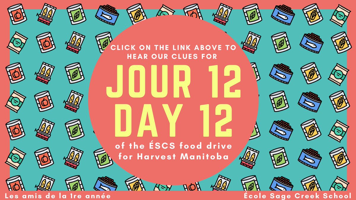 Here is the link to our FINAL clue video of the #SageCreekLRSD food drive for @harvestmanitoba! Can you guess what item we will be collecting tomorrow for DAY 12? Good luck! Bonne chance! #ESCSgenerosity youtu.be/v7BOo4bK3GM