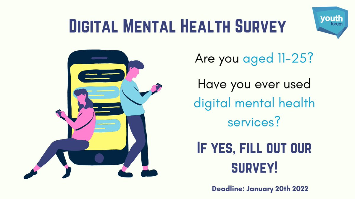 NHSEYouthForum's tweet photo. Have you ever used digital mental health services? 

Are you aged between 11-25? 

If yes, fill out the NHS Youth Forum survey by January 20th 2022: https://t.co/52PDVxsVPb https://t.co/N6XLQJwz8p
