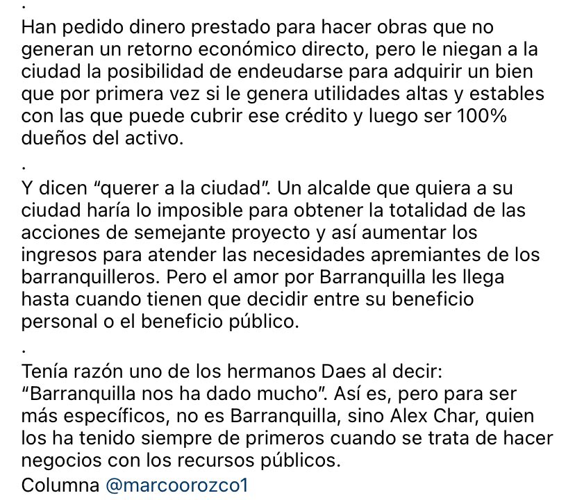 marcorozco1's tweet photo. Mucho se habla de los regalos que los Daes le hacen a Barranquilla, pero poco se habla de los regalos que la ciudad le hace a estos empresarios. 
Nueva columna👇🏻 https://t.co/qPp35ChFft