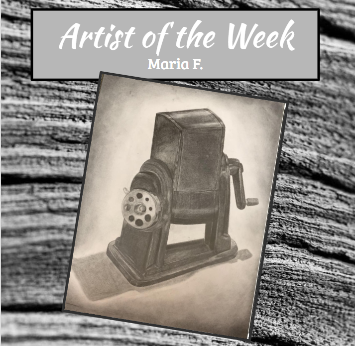 SchroederMoShow's tweet photo. Congratulations to Maria F. who is our Artist of the Week! She created this piece in Drawing 1 using pencil and charcoal. Maria challenged herself with a difficult object and one that was more complex in expressing the values and tones. Keep up the great artistic vision, Maria! https://t.co/o3FFG2Rn8Y