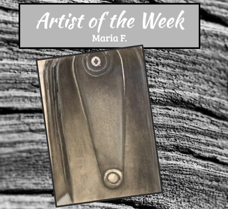 SchroederMoShow's tweet photo. Congratulations to Maria F. who is our Artist of the Week! She created this piece in Drawing 1 using pencil and charcoal. Maria challenged herself with a difficult object and one that was more complex in expressing the values and tones. Keep up the great artistic vision, Maria! https://t.co/o3FFG2Rn8Y