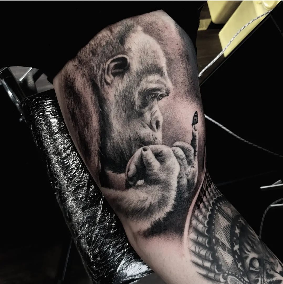 Wildlife Tattoo. Silverback Tattoo by Suuva. Tattoo done at Loud Ink.  Drogheda