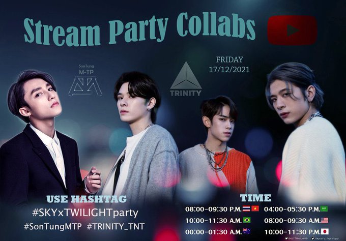 BrazilTrinity's tweet photo. 📢Quando estamos entre amigos, tudo fica mais legal ^-^ Participe da super stream party entre o Twilight e o SKY, fandom do incrível Son Tung M-TP!

🗓️17.12.2021
🕙10h - 11h🇧🇷
📌Youtube
 ⌨️ #.SKYxTWILIGHTparty
🔗Amanhã!

@trinity_tnt_ofc #TRINITY_TNT
 #SonTungMTP @sontungbr 🤍 https://t.co/T8QEOnOg3Q
