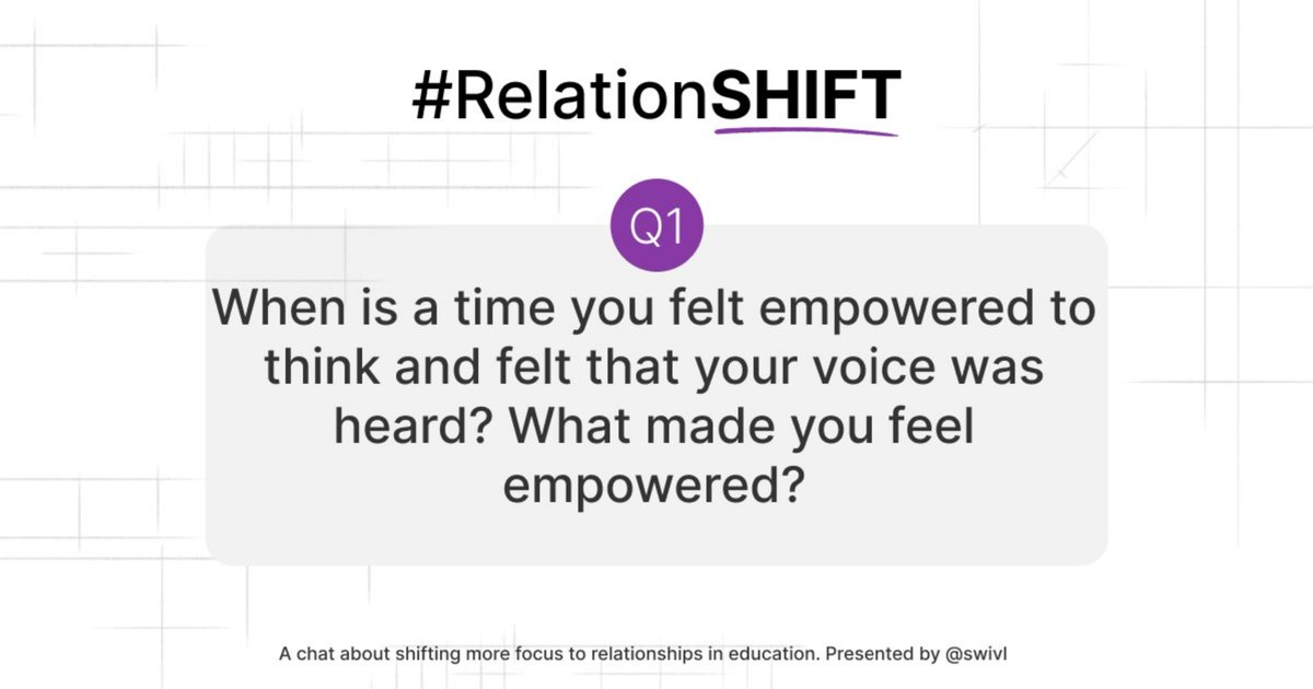 Q1: When is a time you felt empowered to think and felt that your voice was heard? What made you feel empowered? #RelationSHIFT 

Retweet and add your answer!