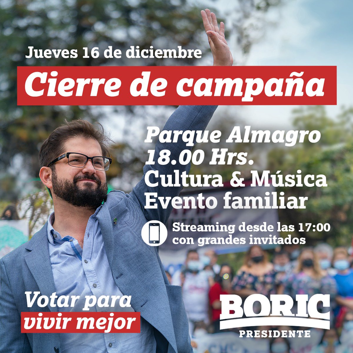 En seguimos.cl tenemos un calendario web con los eventos de cierre de campaña, además pueden ayudarnos subiendo los que faltan. ¡Esta campaña la hacemos entre todxs! 

¡Fuerza en lo que se viene! 

#BoricPresidentedeChile2022
#BoricPresidentedeChile