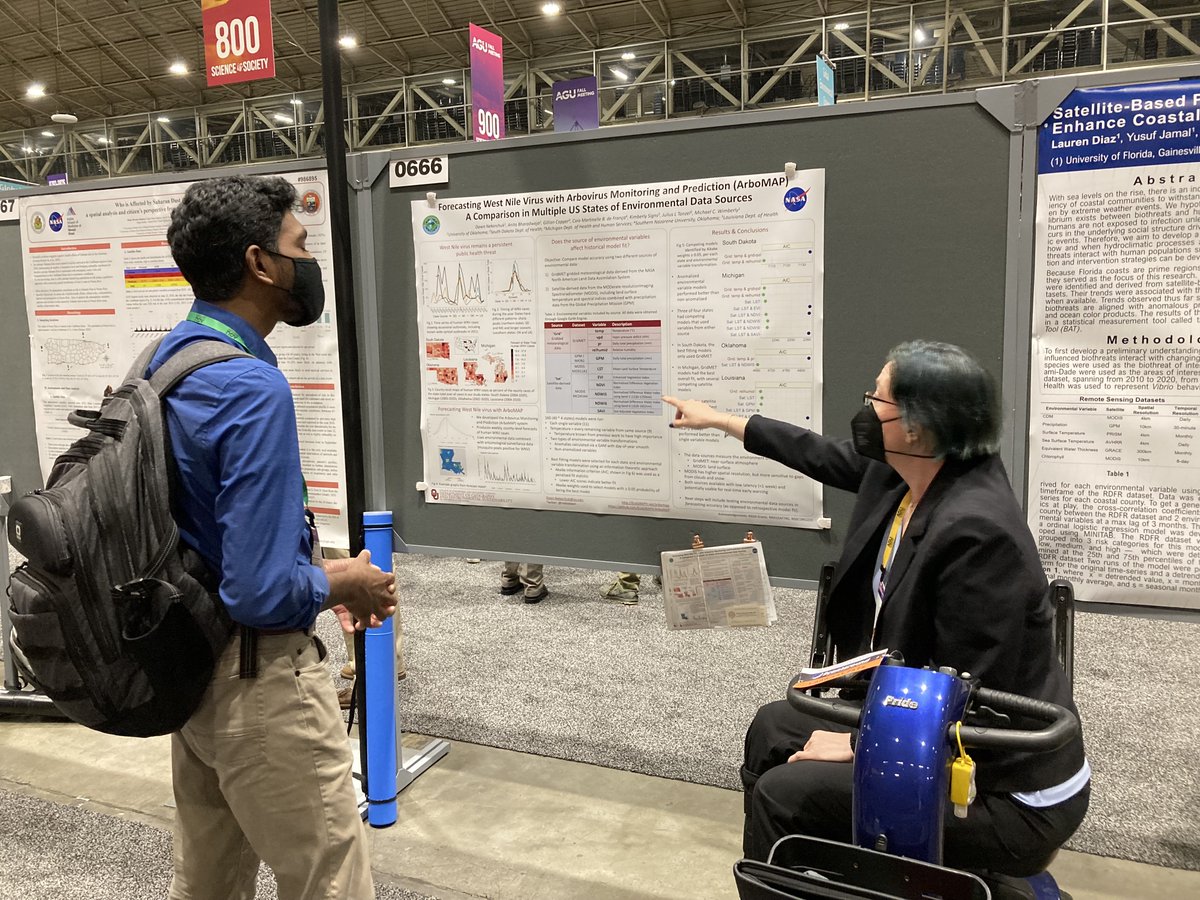 SpencerScience's tweet photo. Dawn Nekorchuck at #AGU21 #AGUGeohealth, presenting her work on forecasting West Nile Virus with Arbovirus Monitoring and Predication (ArboMAP) #nekodawn #mcwimberly https://t.co/BtveJYXBTV