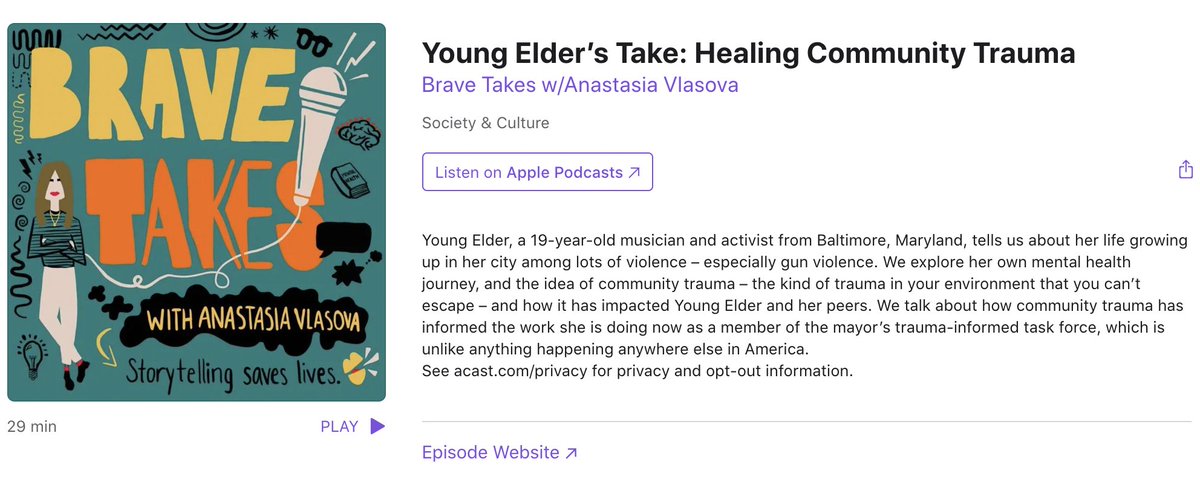 BipolarMomLife's tweet photo. Have you heard our @ThisIsMyBrave @PrinciplePics podcast yet? Baltimore native Young Elder is featured in the latest episode: https://t.co/K8nYuWOdOe 
#communitytrauma #StorytellingSavesLives https://t.co/YqM1Bq4paO